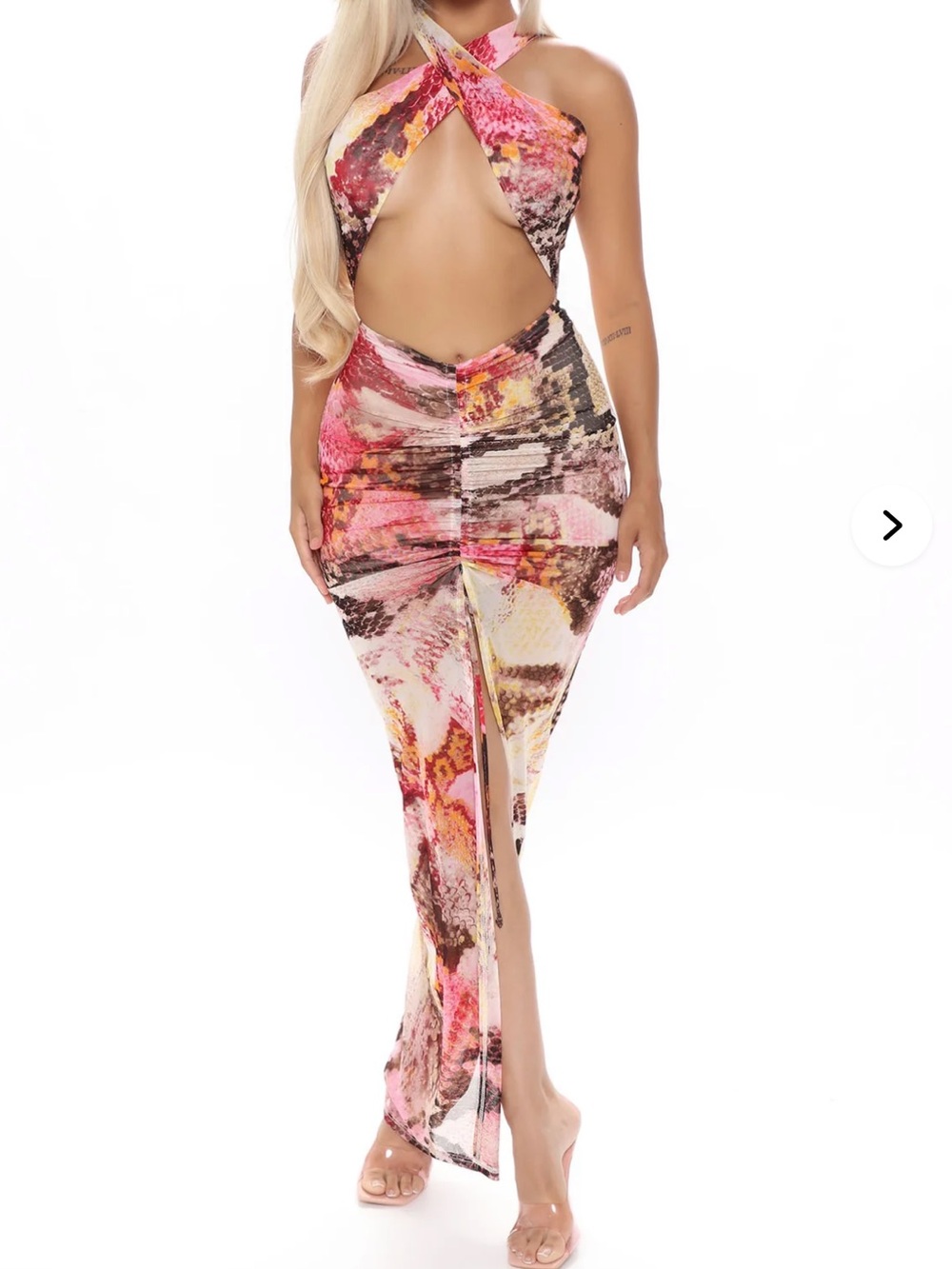 Pink Multi Snake-Print Cutout Maxi Dress